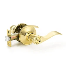 NWT Goldentimehardware Privacy Lever Door Handle w/Thumb Lock, Polished Brass