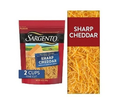 Sargento Sharp Shredded Cheddar Natural Cheese, 8 oz (2 Pack)