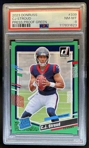 2023 Panini Donruss C.J. Stroud Press Proof Green RC Rated Rookie #339 PSA 8