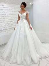Elegant Tulle Wedding Dress A Line Sheer Neck Lace Appliques Button Bridal Gowns