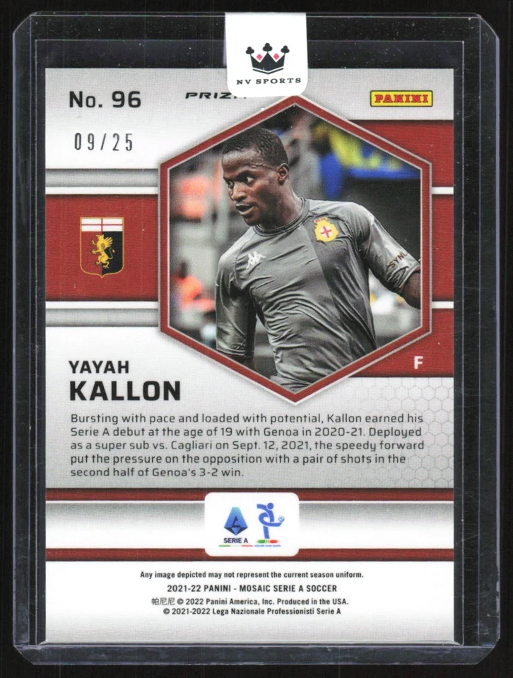 2021 Panini Mosaic Serie A Pink Yayah Kallon Rookie 09/25 Genoa #96 - Image 2 of 2