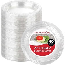 6-Inch Clear Plastic Dessert Plates 40 Pack Flexible Disposable Clear Plates