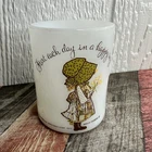 VTG 1972 Federal Milk Glass Holly Hobbie Mug "Start Each Day in a Happy Way"