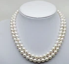 2 row 8-9mm South Sea genuine white round pearl necklace 18"19"