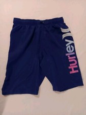 Hurley Swim Trunks Boys Large Navy Blue Mesh Lined Drawstring,pocket, Spellout