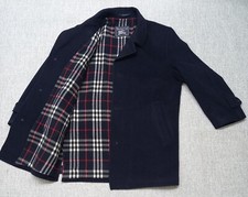 Vintage Burberry Coat Winter Jacket 80s Wool Overcoat Men's Blue Size 3 / M