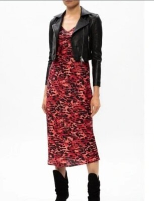 AllSaints Hera Leopard Ambient Satin Slip Dress Size M UK