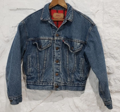ジャケット・アウター 80s Levi's 75073 Denim Trucker Jacket Vintage 80s LEVI's Buffalo Plaid Lined Denim Trucker Jacket USA