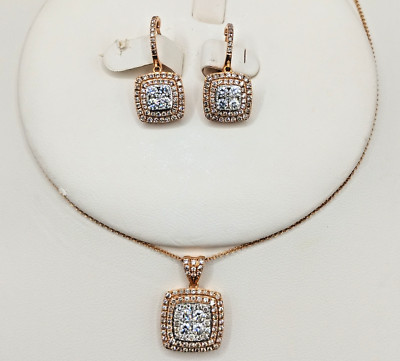$9,500 EFFY  BH HDO 2.00ctw Diamond & Rose Gold 4 Piece Earring & Pendant Set