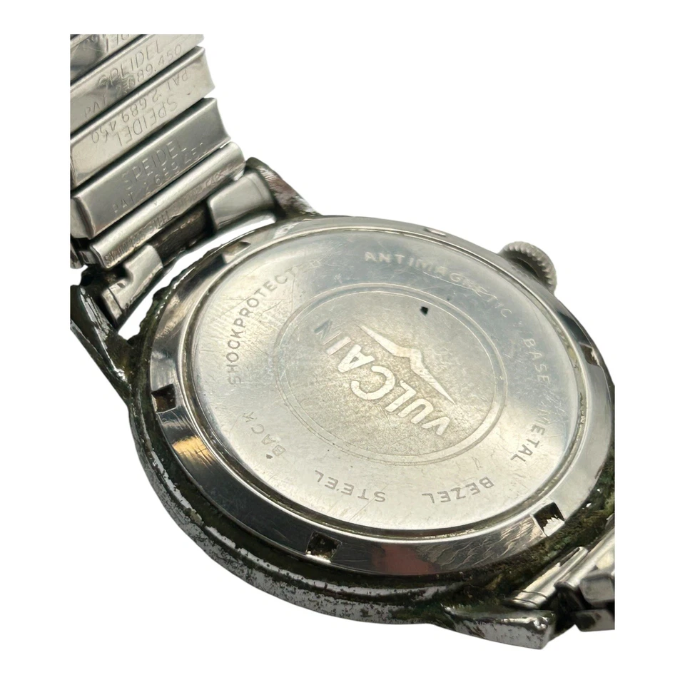 Vintage Vulcain Prata Branco Prata Elástico Pulseira Expansível Relógio Apenas Peças - Imagem 3 de 4