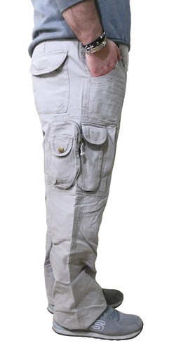 PANTALONE DA LAVORO UOMO CARGO MULTITASCHE COTONE XL XXL beige BLU OFFICINA  | eBay