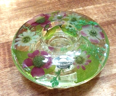 Gilde Dreamlight German Votive Encased Spring Floral Bouquet Glass Candle Holder