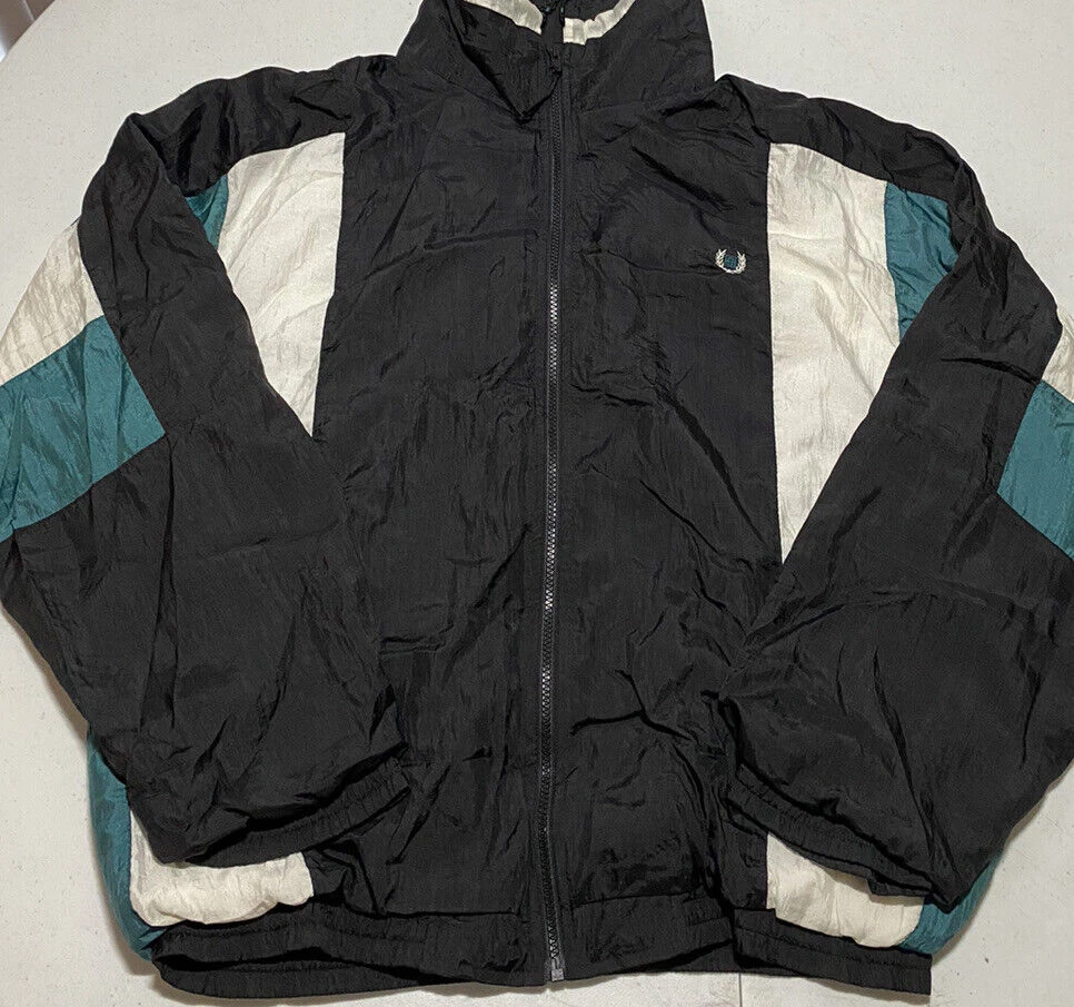 Giacca a vento vintage Givenchy Activewear full zip nylon nero verde XL S9