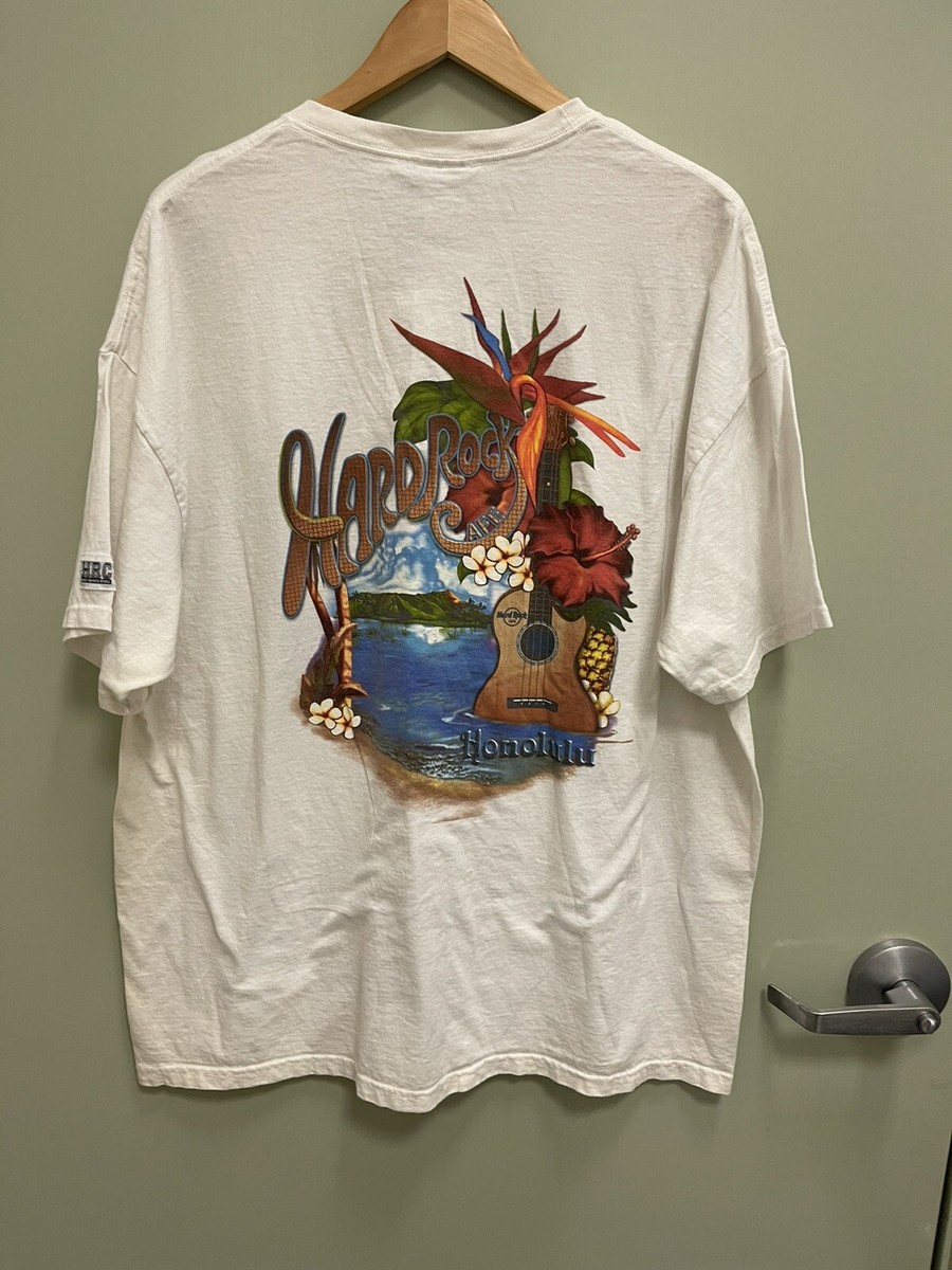 Vtg Hard Rock Cafe Honolulu White Graphic Crew Neck T-Shirt Adult