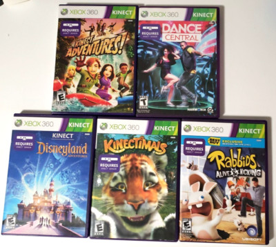 Lot of 5 Xbox 360 Kinect Rabbids Kinectimals Disneyland Adventures Dance Central