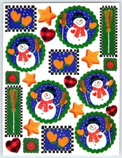 Vintage Sticker CHRISTMAS COUNTRY SNOWMAN 1 Sheet Stickers Scrapbooking SD20