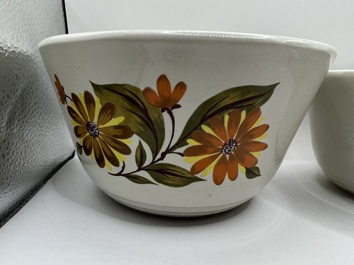 Vintage 70er Jahre Capri Backen Serve N Store Steinzeug Mischschalen 7"", 6"" Gänseblümchen Blumen - Bild 5 von 9