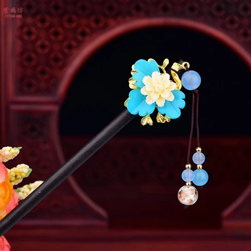 Chinese Hanfu Stick Hairpin Beaded Tassel Step Shake Headdress Flower Kanzashi - Picture 12 of 16