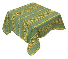 French Provencal Cotton Tablecloth Citronnier Lemons Green 59X59 Made in France