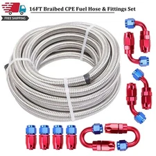 16ft Stainless Steel Braided 6AN CPE Fuel/Oil Hose Line & Fittings Set Blue-Red