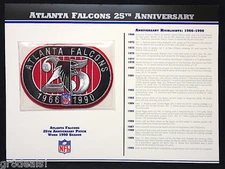ATLANTA FALCONS ~ 25th ANNIVERSARY NFL PATCH STAT CARD Willabee & Ward WORN 1990