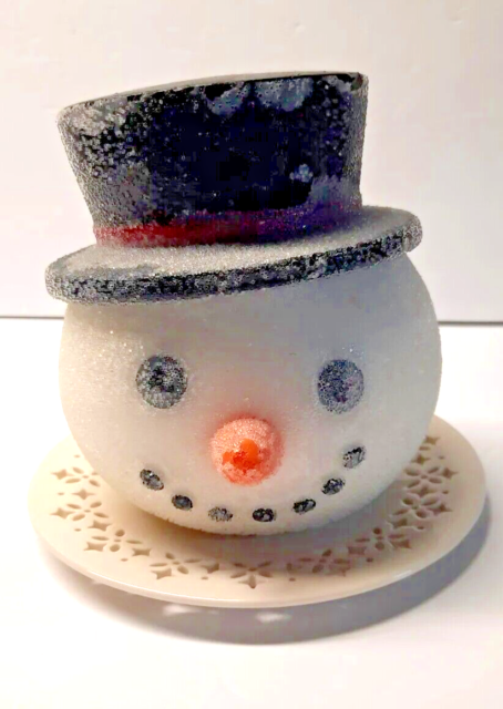 Snowman Head Figural Sugar Frosted Candle Carrot Nose Kohl's w/Plate Pre-owned