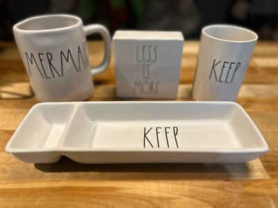 White Rae Dunn Coffee Mug Trinket Holder Desk Decor Makeup Pencil Pen Holder Lot