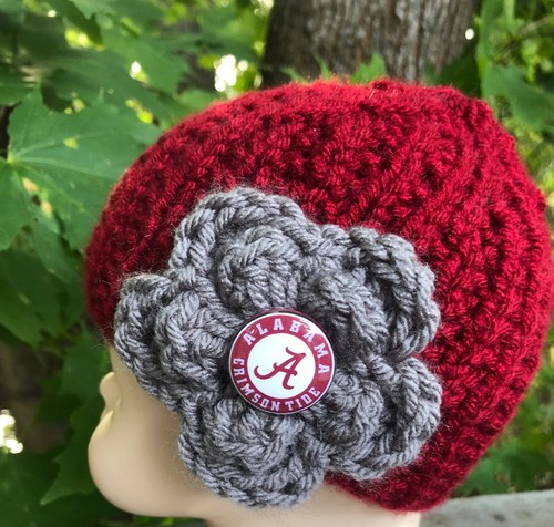Hand Knit Beanie Deep Red Grey Hat | eBay