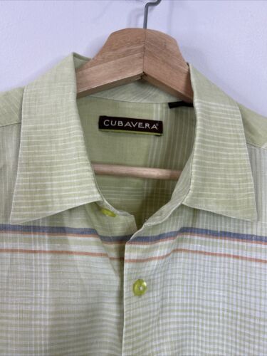 Cubavera Men’s XL Light Green Stripe Short Sleeve Button Up Classic Linen Shirt - Picture 3 of 11