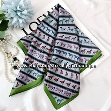 Sallys 100% Silk Scarf Bandanna Horse Print Office Bag Necktie Hairband 53cm