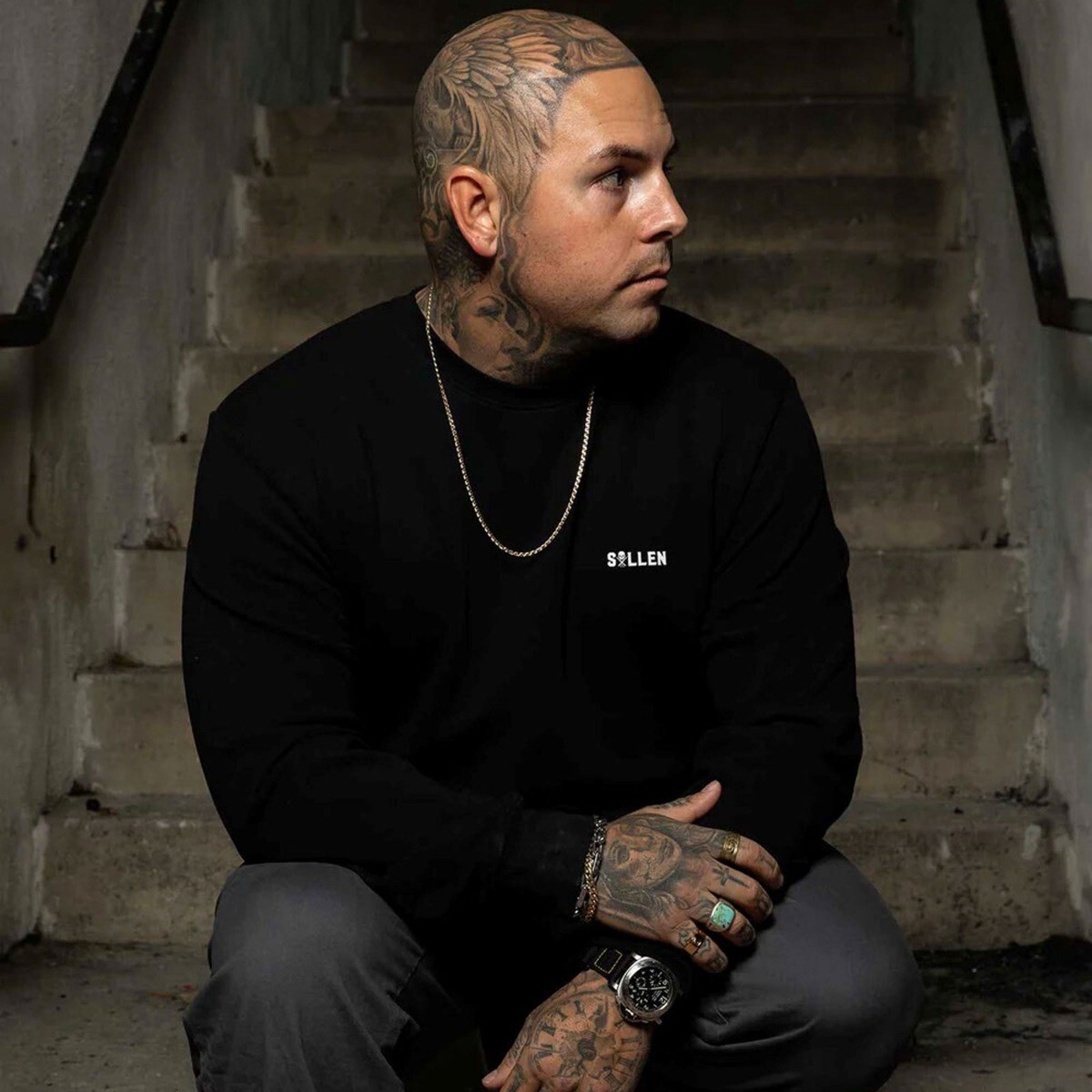 Sullen Hombre Mark Negro Manga Larga Tripulante Sudadera Ropa Apparel Tatuaje S