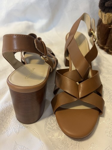 Cole Haan Womens Jamie Sandals 10 Block Heel Leather Slingback Honey Brown NEW - Picture 16 of 16