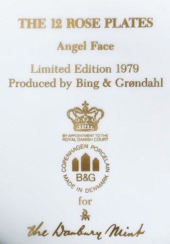 Bing & Grondahl 1979 ANGEL FACE The 12 Rose Plate Danbury Mint Salad Plate - Picture 9 of 9
