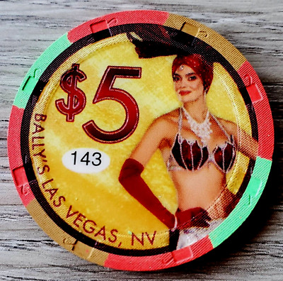 $5 Las Vegas Bally's SHOWGIRL Casino Chip Sequentially Numbered - Uncirculated