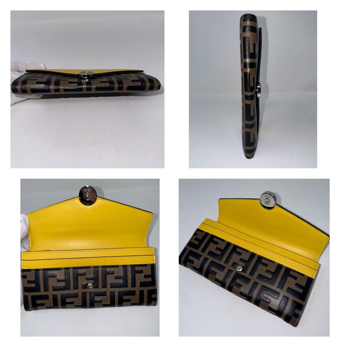 FENDI FF Zucca Continental Long Wallet Yellow Brown Embossed