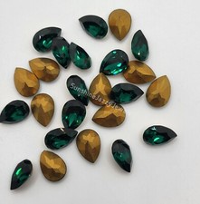6pc Swarovski Crystal Emerald 10x7mm Pear 4320 Fancy Stone; Gold Foil Back