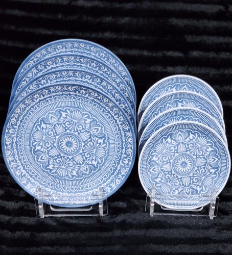 8pc Tahari Home Blue & White Medallion Melamine Dinner & Salad Plates Coastal - Picture 14 of 14