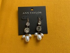 Ann Taylor Earnings, Pearls Clear Rhinestone Silver Tone, New