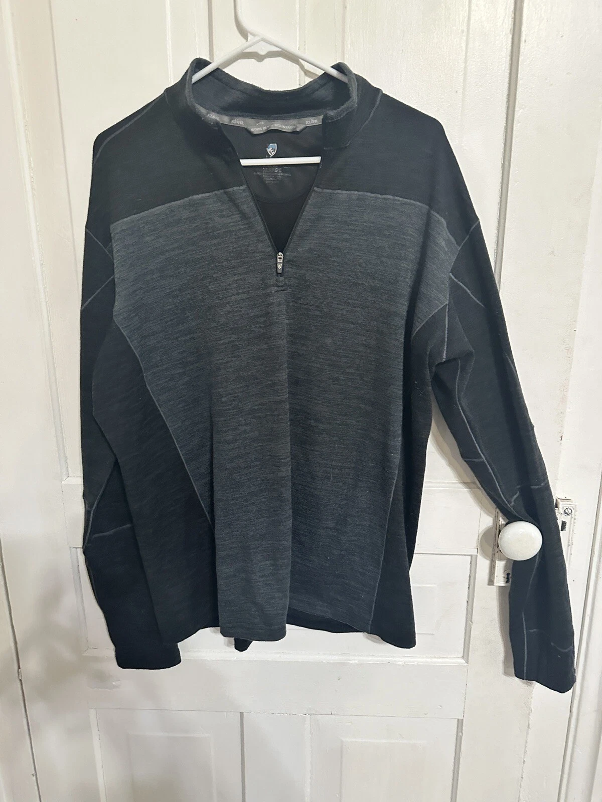 Kuhl Sweater Mens XL Gray Quarter Zip ThermoKore Wool Blend Pullover Thumb Holes