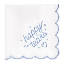 , White Happy Tears Embroidered Handkerchief 10"x10" Wedding Party Accessory