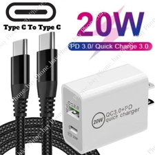 20W Type USB-C Super Fast Wall Charger 10FT Cable For Samsung S20 S21 iPhone 15