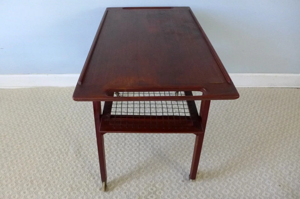 Датский Тик Напитки Тележка Стол Середина Века Современная Двухуровневая Барная Тележка Винтаж - Изображение 4 из 4