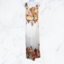 Bisou Bisou White & Multicolor Floral Chiffon Overlay Sleeveless Maxi Dress sz 4