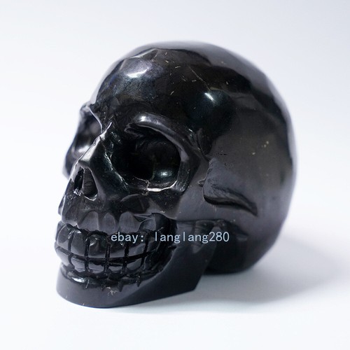 Teschio di shungite teschio di cristallo di shungite dettaglio realistico teschio metafisico AAA - Foto 14 di 23