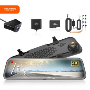 WOLFBOX 4K Mirror Dash Cameras Hardwire Kit Front and Rear Dash Cam With WDR