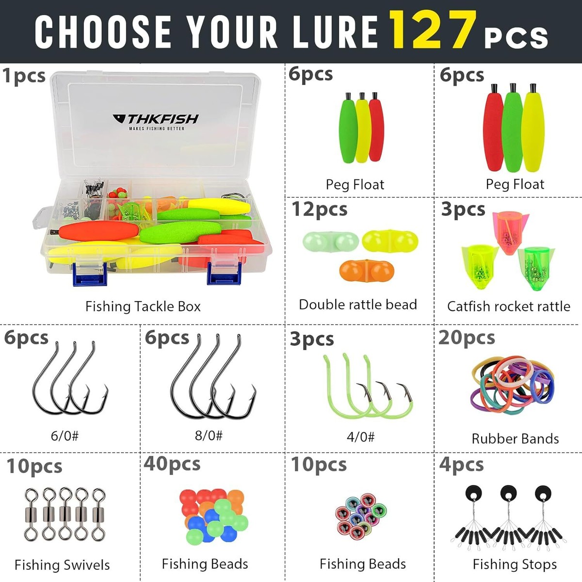 cat fishing accessories JOGFFDE Catfish Rig Making Kit,103pcs Catfishing Rig with Hook Swivels Sinker EVA Peg Float Rattle Beads Sinker Sliders Catfish Tackle Equipment with Box : Sports & Outdoors The Catfish Sumo Starter Kit sets you up with the right gear from day one. 99/122PCS Catfishing Tackle Kit -