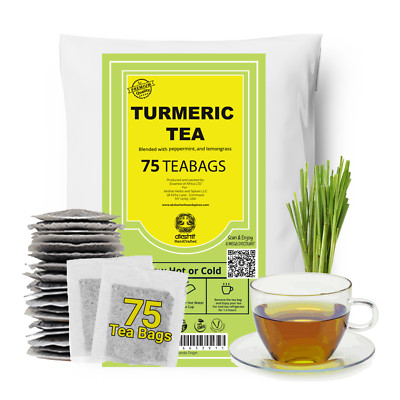 75 Turmeric Tea Bags, Turmeric Tea with Black Pepper Blend, Caffeine Free