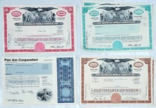 Lot of 24 Pan Am Pan American World Airways Stock Certificates, Different Colors
