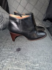 Vintage CJBIS Charles Jourdan Black Leather Ankle Booties US 8 UK 6 Wooden Heel