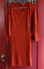 Tahari Women's Spicy Orange Long Sleeve Sweater Dress Pullover Size M NWT
